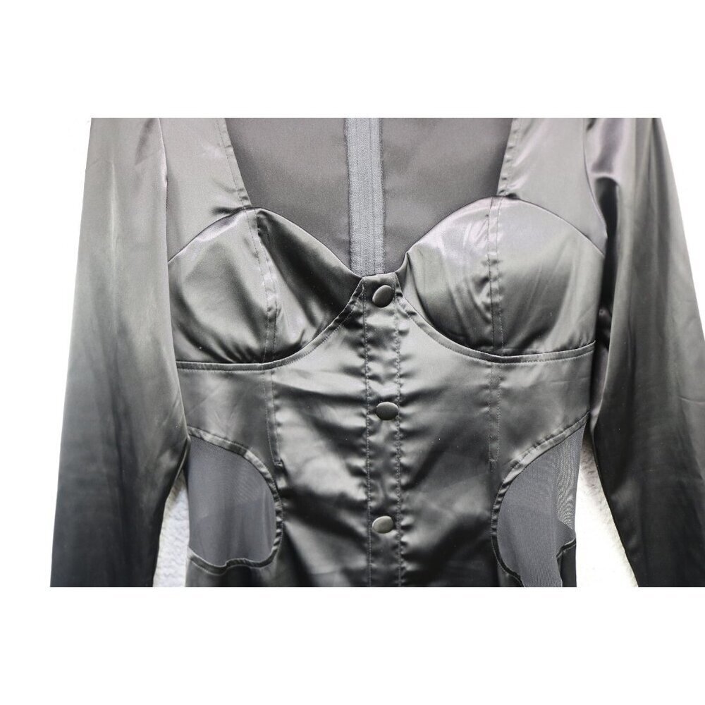Kaylee Kollection Long Sleeve Black Satin Cut-Out Dress-Large-Whimsigoth-Goth - Picture 5 of 12